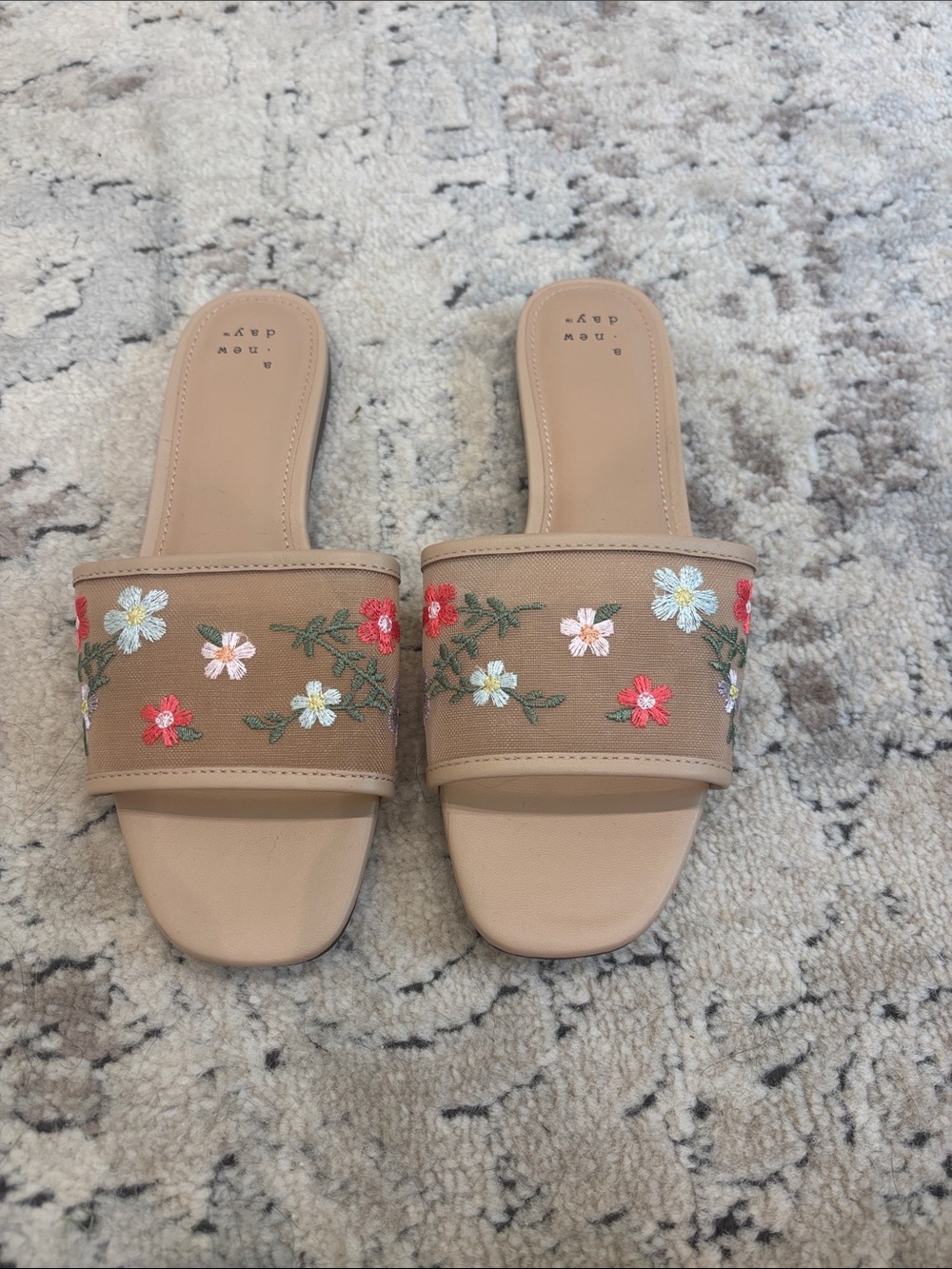Target Beige Floral Embroidered Slide Sandals